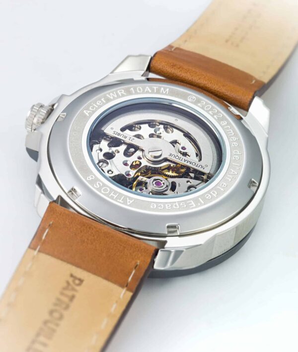 Dos Montre Aviateur Patrouille de France Automatique Cadran Bleu Cuir Marron Clair Athos8 A8 100ED 668096 scaled