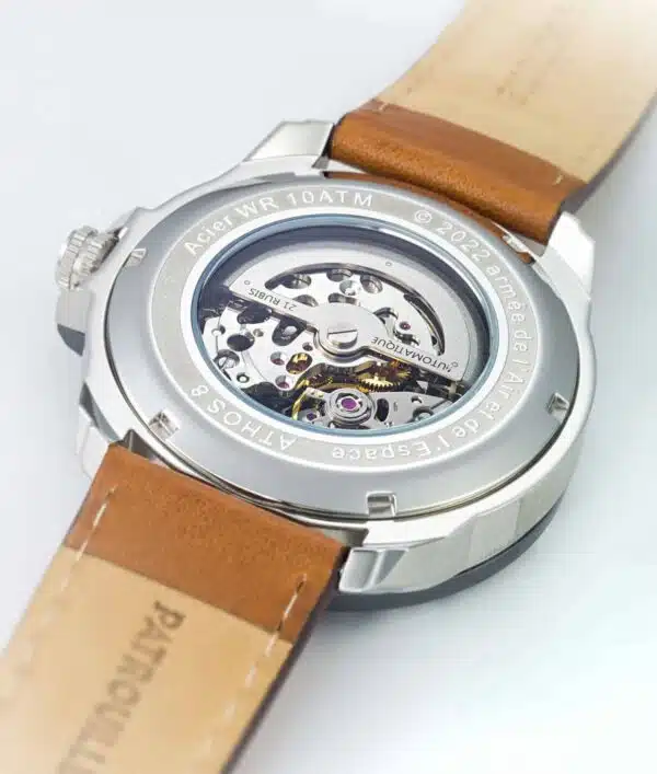 Dos Montre Aviateur Patrouille de France Automatique Cadran Bleu Cuir Marron Clair Athos8 A8 100ED 668096 scaled
