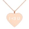 engraved silver heart chain necklace 18k rose gold coating flat 62a87ef1d38e5