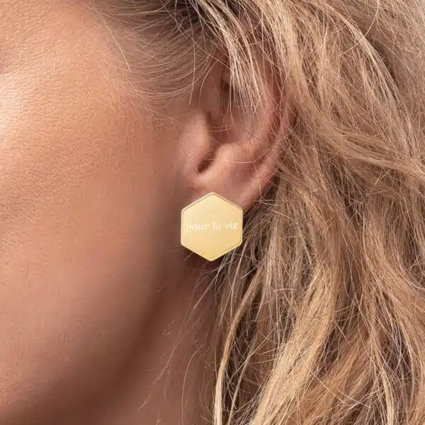 sterling silver hexagon stud earrings 24k gold left 62b43c343cd36